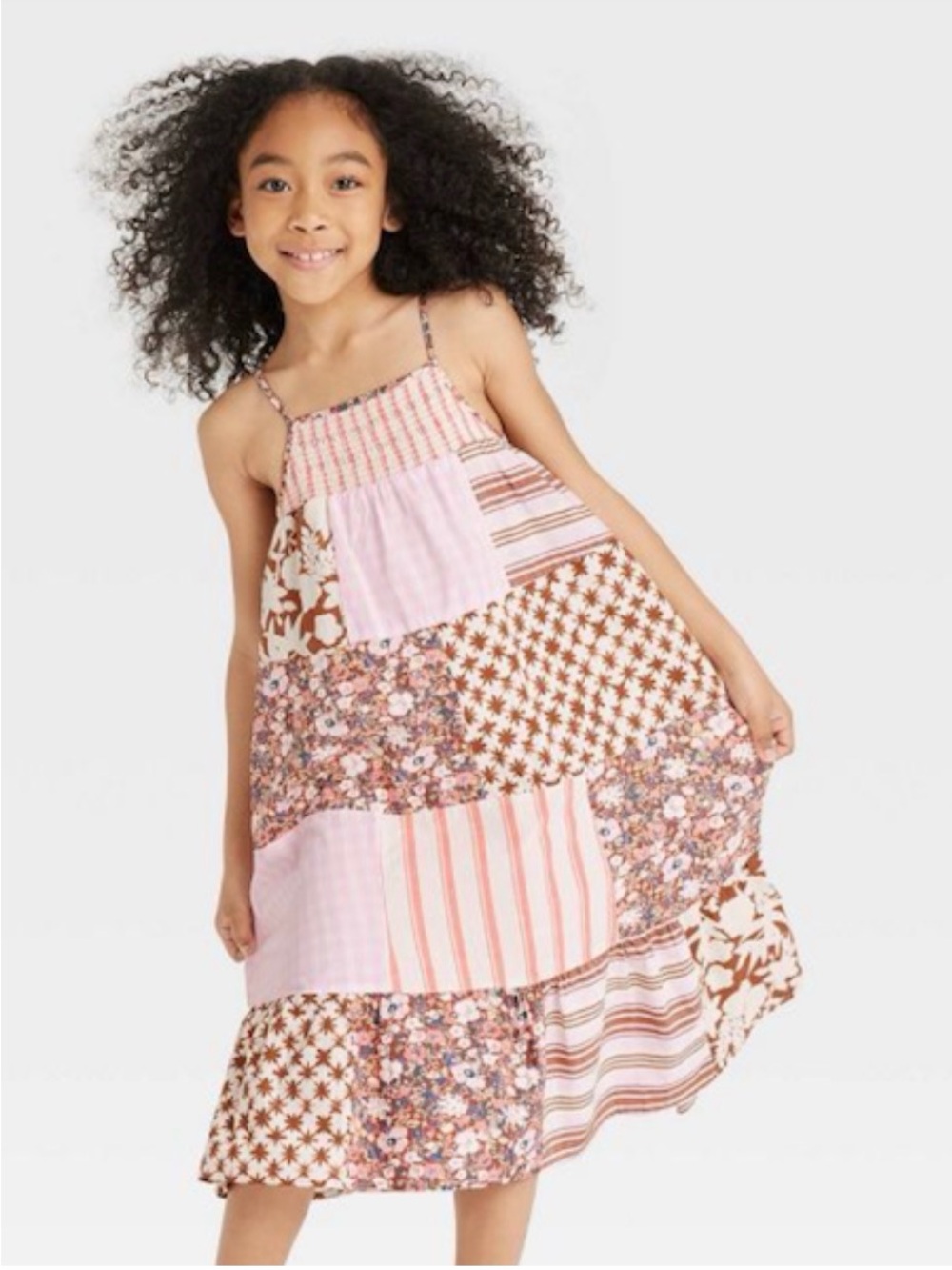 Cat & Jack Pink and Brown Patchwork Tiered Sundress